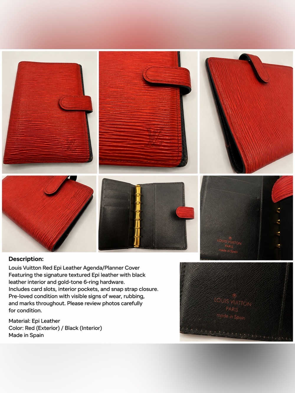 Louis Vuitton Red Epi Leather Card & Key Holder with Black Interior